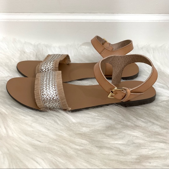 J Crew Raffia Tan & Silver Ankle Strap Sandals - Picture 4 of 8